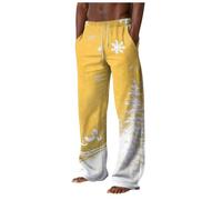 Pantalon Pour Homme Rouge Blanc Droit Coton Chaud Mode Décontracté Pantalons Hommes Noël Imprimé Polaire Épaissi Hiver Automne Avec Cordon de Serrage Ajustée Men Registre Public (Yellow, XXXL)