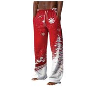 Pantalon Pour Homme Rouge Blanc Droit Coton Chaud Mode Décontracté Pantalons Hommes Noël Imprimé Polaire Épaissi Hiver Automne Avec Cordon de Serrage Ajustée Men Registre Public Joggeurs (Red, XXL)