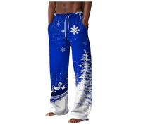 Pantalon Pour Homme Rouge Blanc Droit Coton Chaud Mode Décontracté Pantalons Hommes Noël Imprimé Polaire Épaissi Hiver Automne Avec Cordon de Serrage Ajustée Men Registre Public Joggeurs (Blue, L)