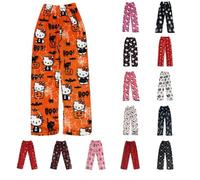 Pantalon Pyjama Femme Flanelle, Bas de Pyjama Femme Polaire Chaud et Doux Confort Imprimé de Cartoon Chat Anime Kawaii Mode Décontracté Vêtements de Nuit Pantalons pour Maison Lounge Cadeau