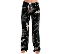 Pantalon Pyjama Femme Taille Haute Ensembles Halloween Costume Chaud Hiver Classique Homewear Femme Chic Et Elegant Taille Elastique De Nuit Pyjama Famille Halloween Décontracté Automne Noir L