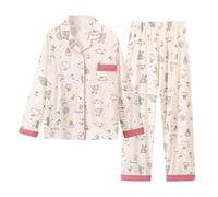 Pantalon Pyjama,Grande Taille Ample Manches Longues Revers Femmes Automne Hiver Mode Boucle Vêtements Confortables Robe De Maman Chemise Pantalon Pyjama Loose Set,Bleu foncé,M