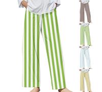 Pantalon rayé en coton pour femme, pantalon droit à jambes larges, pantalon baggy palazzo imprimé à rayures, pantalon long, léger, élastique, taille haute, pantalon d'été avec poches, jaune, L
