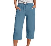 Pantalon rayé femme été taille sport pantalon ample pantalon noir femme brillant, bleu, XL
