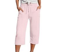 Pantalon rayé femme été taille sport pantalon ample pantalon noir femme brillant, Rose clair, XXL