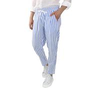 Pantalon rayé pour homme, pantalon en coton et lin avec cordon de serrage, respirant, ample, taille élastique, léger, pantalon de survêtement confortable, pantalon de détente avec poches, bleu clair
