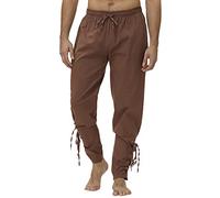 Pantalon Renaissance pour homme en coton noir avec bandes de cheville - Pantalon décontracté à lacets - Pantalon viking médiéval - Costume de pirate avec cordons de serrage - Pantalon de survêtement