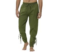Pantalon Renaissance pour homme en coton noir avec bandes de cheville - Pantalon décontracté à lacets - Pantalon viking médiéval - Costume de pirate avec cordons de serrage - Pantalon de survêtement