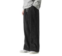 Pantalon rétro en velours côtelé pour homme avec poches à cordon de serrage - Jambe large - Coupe droite - Grande taille - Coupe confortable avec style vintage pour un usage quotidien, Noir , 4XL