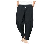 Pantalon sarouel à cordon de serrage en lin et coton - Pantalon de yoga décontracté à taille élastique - Pantalon léger - Pantalon de plage d'été - Pantalon de jogging léger - Pantalon de survêtement