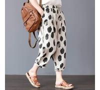 Pantalon sarouel ample décontracté pour femme, taille élastique, jambe large, imprimé court pour un port confortable (L C)