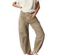 Pantalon sarouel baggy pour femme - Taille haute - Jambes larges - Pantalon boyfriend - Denim - Harem - Y2k Baggy - Vintage - Baril - Pantalon boyfriend - Jean rétro en denim, kaki, S