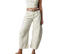 Pantalon sarouel baggy pour femme - Taille haute - Jambes larges - Pantalon boyfriend - Denim - Harem - Y2k Baggy - Vintage - Baril - Pantalon boyfriend - Jean rétro en denim, Blanc., S