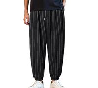 Pantalon sarouel baggy pour homme - Pantalon de jogging en lin léger - Pantalon Aladin - Jambes larges - Avec cordon de serrage - Taille élastique chinoise - Pantalon de loisirs pour homme - Pantalon