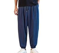 Pantalon sarouel baggy pour homme - Pantalon de jogging en lin léger - Pantalon Aladin - Jambes larges - Avec cordon de serrage - Taille élastique chinoise - Pantalon de loisirs pour homme - Pantalon