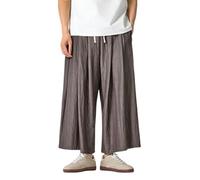 Pantalon Sarouel Coton Lin Homme Coupe Ample 7/8 Taille Élastique Cordon Tissu Respirant Léger Pantacourt Homme Coton Lin Sarouel Baggy Kimono Japonais Léger Sportif