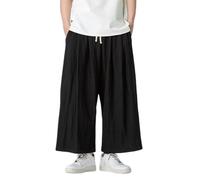 Pantalon Sarouel Coton Lin Homme Coupe Ample 7/8 Taille Élastique Cordon Tissu Respirant Léger Pantacourt Homme Coton Lin Sarouel Baggy Kimono Japonais Léger Sportif