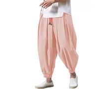 Pantalon Sarouel élastique Mode pour Hommes Pantalons Larges Décontractés Japonais Coton Lin D'été Baggy Large Ample Harem Pant de Sport Jogging Hip Hop Streetwear Plage