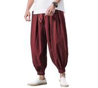 Pantalon Sarouel élastique Mode pour Hommes Pantalons Larges Décontractés Japonais Coton Lin D'été Baggy Large Ample Harem Pant de Sport Jogging Hip Hop Streetwear Plage