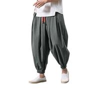 Pantalon Sarouel élastique Mode pour Hommes Pantalons Larges Décontractés Japonais Coton Lin D'été Baggy Large Ample Harem Pant de Sport Jogging Hip Hop Streetwear Plage