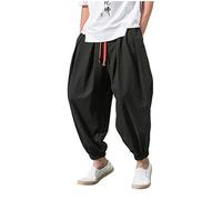 Pantalon Sarouel élastique Mode pour Hommes Pantalons Larges Décontractés Japonais Coton Lin D'été Baggy Large Ample Harem Pant de Sport Jogging Hip Hop Streetwear Plage