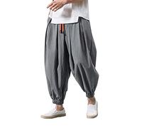 Pantalon Sarouel élastique Mode pour Hommes Pantalons Larges Décontractés Japonais Coton Lin D'été Baggy Large Ample Harem Pant de Sport Jogging Hip Hop Streetwear Plage