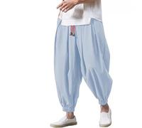 Pantalon Sarouel élastique Mode pour Hommes Pantalons Larges Décontractés Japonais Coton Lin D'été Baggy Large Ample Harem Pant de Sport Jogging Hip Hop Streetwear Plage