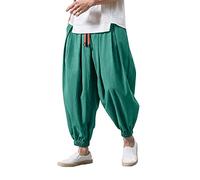 Pantalon Sarouel élastique Mode pour Hommes Pantalons Larges Décontractés Japonais, Sarouel Coton et Lin D'été Baggy Pantalon Large Ample Harem Pants Pantalon de Sport Jogging Hip Hop Streetwear Plage