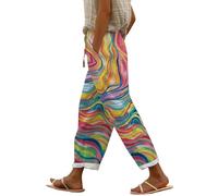 Pantalon sarouel en coton coloré pour femme - Pantalon d'été léger et aéré - Pantalon en mousseline d'été - Pantalon de plage - Pantalon de jogging en lin - Coton - Pantalon palazzo fin - Jambe large