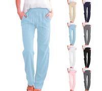 Pantalon sarouel en coton et bambou pour femme - Pantalon long uni tendance et confortable avec poches, pantalon de printemps pour sortir, couleur unie, pantalon droit, rose, 3XL
