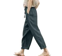 Pantalon sarouel en lin doux à jambes larges pour femme avec poches taille haute avec cordon de serrage à taille élastique - Pantalon sarouel basique léger en lin pour femme, ag, L