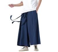 Pantalon sarouel en soie glacée pour homme, ethnique, baggy, pantalon de loisirs, pantalon de plage, style chinois, pantalon de yoga, pantalon d'extérieur japonais, respirant, plissé et aéré, bleu
