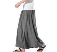 Pantalon sarouel en soie glacée pour homme, ethnique, baggy, pantalon de loisirs, pantalon de plage, style chinois, pantalon de yoga, pantalon d'extérieur japonais, respirant, plissé et aéré, gris, XL