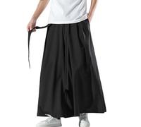 Pantalon sarouel en soie glacée pour homme, ethnique, baggy, pantalon de loisirs, pantalon de plage, style chinois, pantalon de yoga, pantalon d'extérieur japonais, respirant, plissé et aéré, Noir