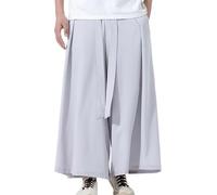 Pantalon sarouel en soie glacée pour homme, ethnique, baggy, pantalon de loisirs, pantalon de plage, style chinois, pantalon de yoga, pantalon d'extérieur japonais, respirant, plissé et aéré, gris