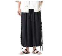 Pantalon sarouel fin pour homme - Vintage - Coupe droite - Jambes larges - Pantalon de yoga - Hakama Kung Fu - Pantalon chinois - Pantalon hip hop - Pantalon baggy - Kimono, Noir , XL