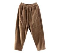 Pantalon sarouel pour femme - Grandes tailles - En velours côtelé - Élastique - Taille haute - Couleur unie - Décontracté - Lounge - Hip Hop - Streetwear - Avec poches, kaki, M