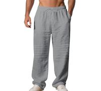 Pantalon sarouel pour homme en coton et lin blanc - Pantalon de chef de cuisine noir - Taille élastique - Pantalon chino en coton - Pantalon chino pour homme, gris, S