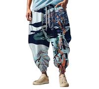 Pantalon sarouel pour homme - Pantalon bouffant Aladin - Motif hippie - Imprimé amusant - Mode Street Feel - Décontracté - Pantalon de jogging - Pantalon cargo - Pantalon de gym - Respirant - Léger -