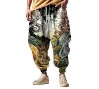 Pantalon sarouel pour homme - Pantalon bouffant Aladin - Motif hippie - Imprimé amusant - Mode Street Feel - Décontracté - Pantalon de jogging - Pantalon cargo - Pantalon de gym - Respirant - Léger -