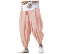 Pantalon sarouel pour homme, pantalon de jogging cargo à jambe fuselée pour homme, pantalon de jogging hippie, décontracté, hip-hop, marche, randonnée, travail, pantalon chino Palazzo, rose, M