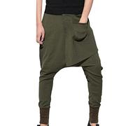 Pantalon Sarouel pour Homme Pantalon Hip Hop Fashion à Taille éLastique Et Ample Pantalon Confort Baggy Streetwear avec Poches (ArméE Verte,S)