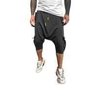 Pantalon sarouel pour homme - Short en lin imprimé - Pantalon de loisirs - Coupe ample - Décontracté - Pour la plage - Vacances - Léger - Respirant et confortable, gris, XXL