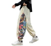 Pantalon sarouel pour homme - Style japonais - Harajuku - Hip Hop - Streetwear - Coupe ample - Pantalon de loisirs - Pantalon chinois Kung Fu en lin avec cordon de serrage et poches - Yoga - Sport