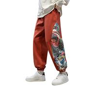 Pantalon sarouel pour homme - Style japonais - Harajuku - Hip Hop - Streetwear - Coupe ample - Pantalon de loisirs - Pantalon chinois Kung Fu en lin avec cordon de serrage et poches - Yoga - Sport