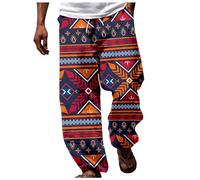 Pantalon sarouel pour homme - Tendance - Respirant - Avec impression ethnique africaine - Décontracté - Pantalon de plage hawaïen - Pantalon de vacances léger et élastique - Jambes larges - Pour hip