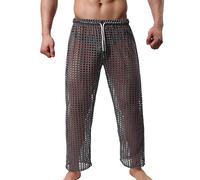 Pantalon sexy pour homme en maille transparente - Long - Sous-vêtements - Collants pour homme - Maille blanche transparente - Vêtements de nuit pour homme - Sous-vêtements en nylon, gris, L