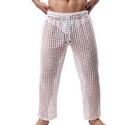 Pantalon sexy pour homme en maille transparente - Long - Sous-vêtements - Collants pour homme - Maille blanche transparente - Vêtements de nuit pour homme - Sous-vêtements en nylon, Blanc., S