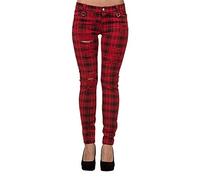 Pantalon Skinny Rouge Pour Femmes Banned Tartan Plaid Check Emo Punk - (XL / 34" / FR 44)