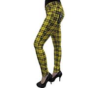 Pantalon Slim à Carreaux Tartan Pantalon Femme Punk Emo Mode Alternative, Jaune, XS